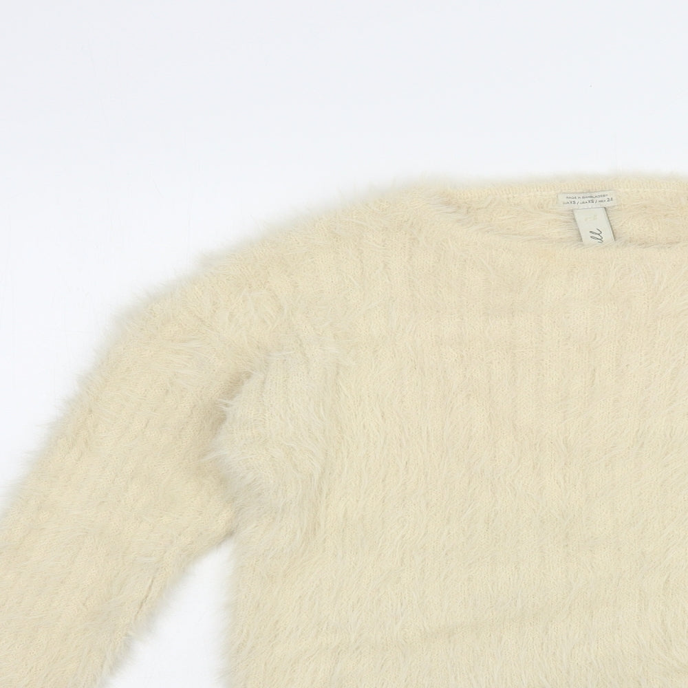 Pull&Bear Womens Beige Crew Neck  Nylon Pullover Jumper Size XS   - Cropped