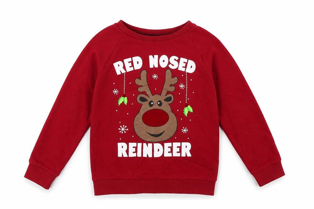 Primark Boys Red  Cotton Pullover Sweatshirt Size 6-7 Years  Pullover - Rudolph Christmas