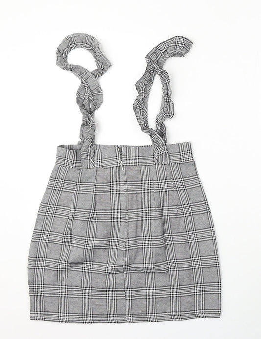 Preworn Womens Grey Plaid Polyester A-Line Skirt Size S
