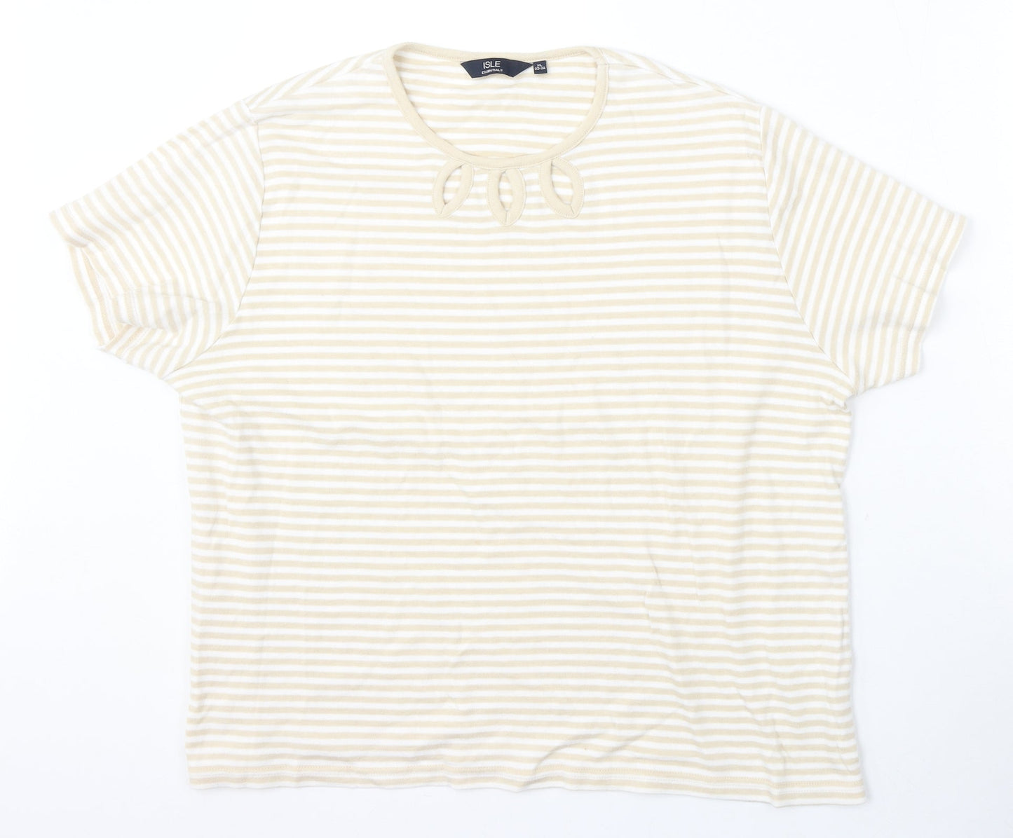 Isle Essentials Womens Beige Round Neck Striped Cotton Pullover Jumper Size XL