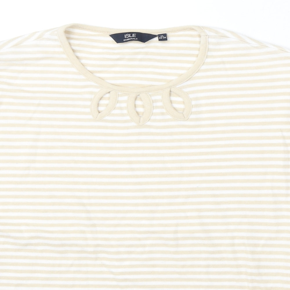 Isle Essentials Womens Beige Round Neck Striped Cotton Pullover Jumper Size XL
