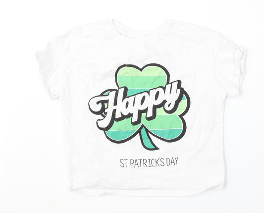 Dunnes Stores Girls White  Cotton Basic T-Shirt Size 10-11 Years Round Neck  - St patrick's day