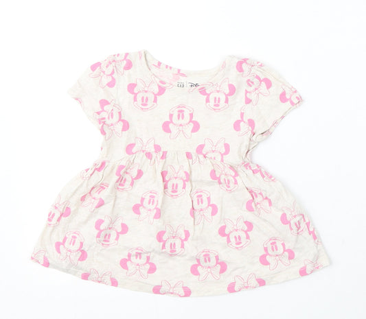 Baby GAP Girls Beige Geometric Cotton Skater Dress  Size 2 Years  Round Neck  - Disney