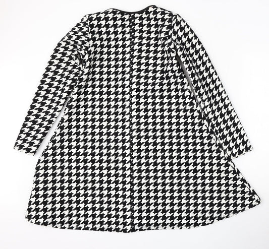 MissLook Womens Multicoloured Houndstooth Polyester Skater Dress  Size S  Round Neck
