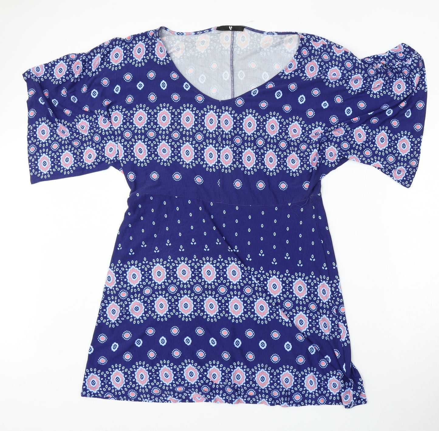 Very Womens Blue Geometric Viscose Sheath  Size 12  Round Neck