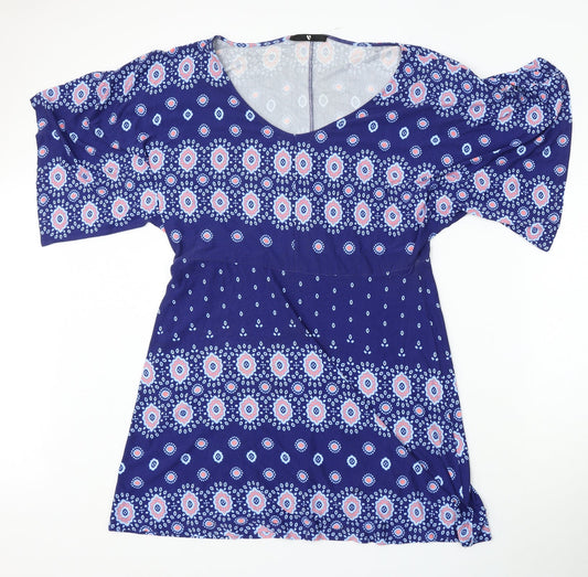 Very Womens Blue Geometric Viscose Sheath  Size 12  Round Neck
