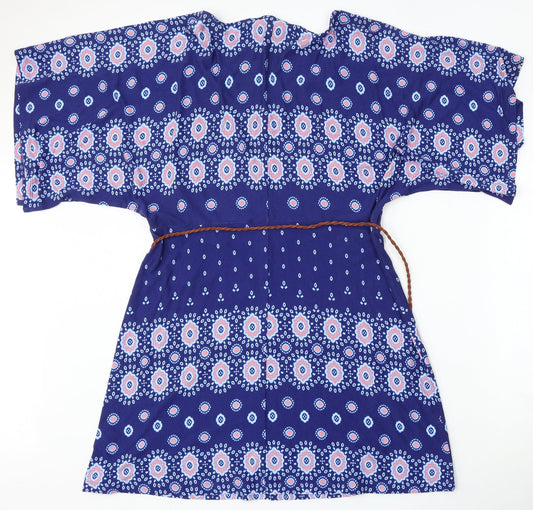 Very Womens Blue Geometric Viscose Sheath  Size 12  Round Neck