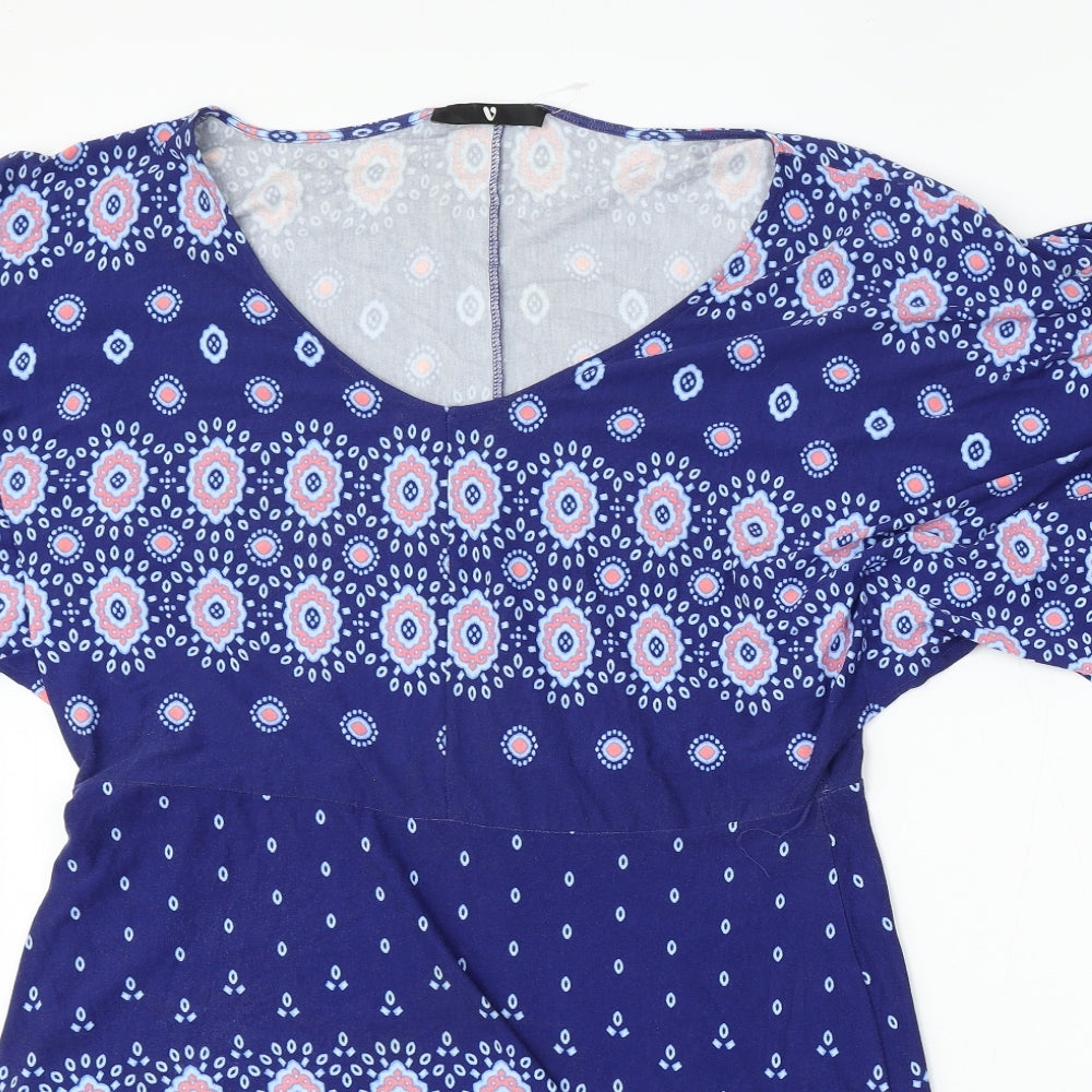 Very Womens Blue Geometric Viscose Sheath  Size 12  Round Neck