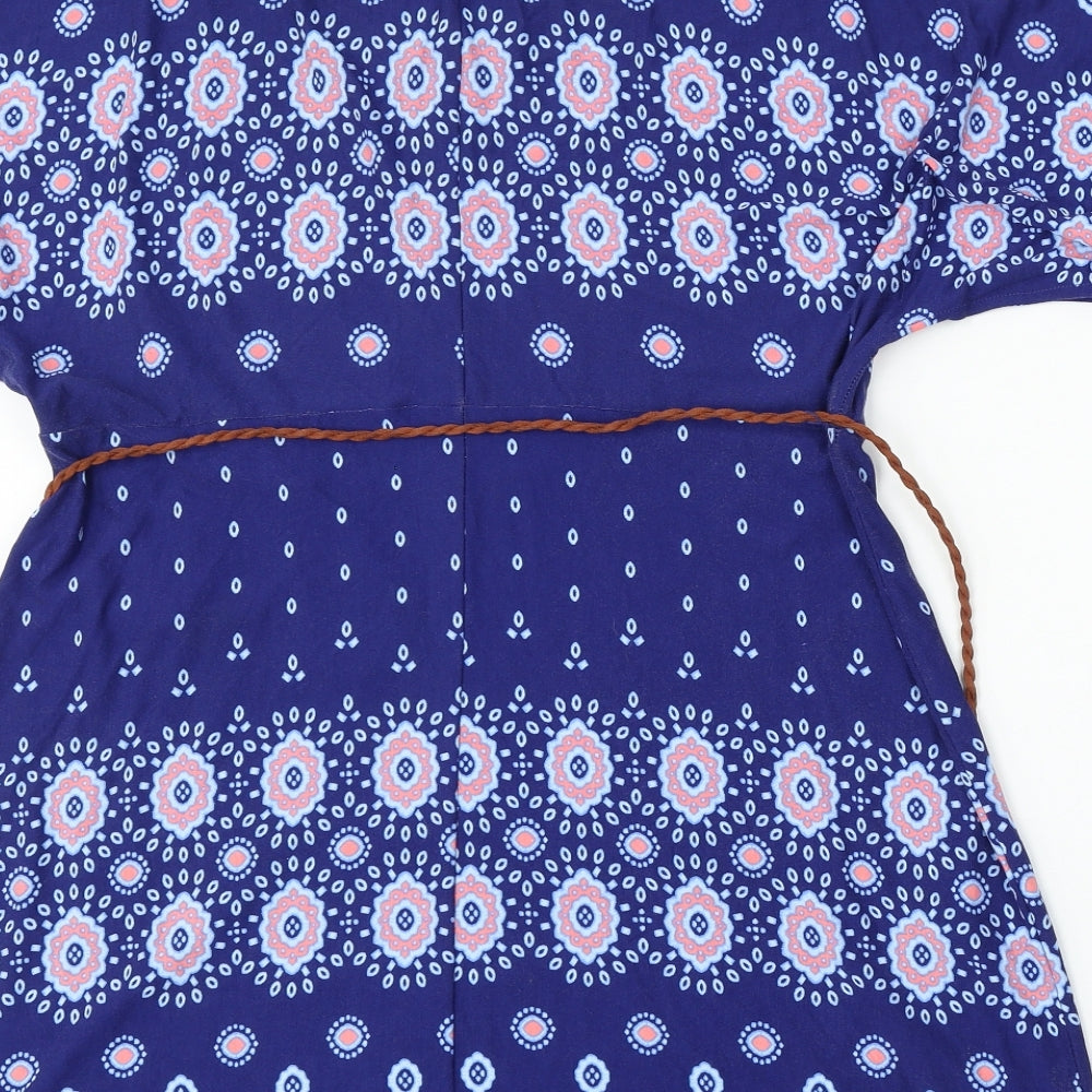 Very Womens Blue Geometric Viscose Sheath  Size 12  Round Neck