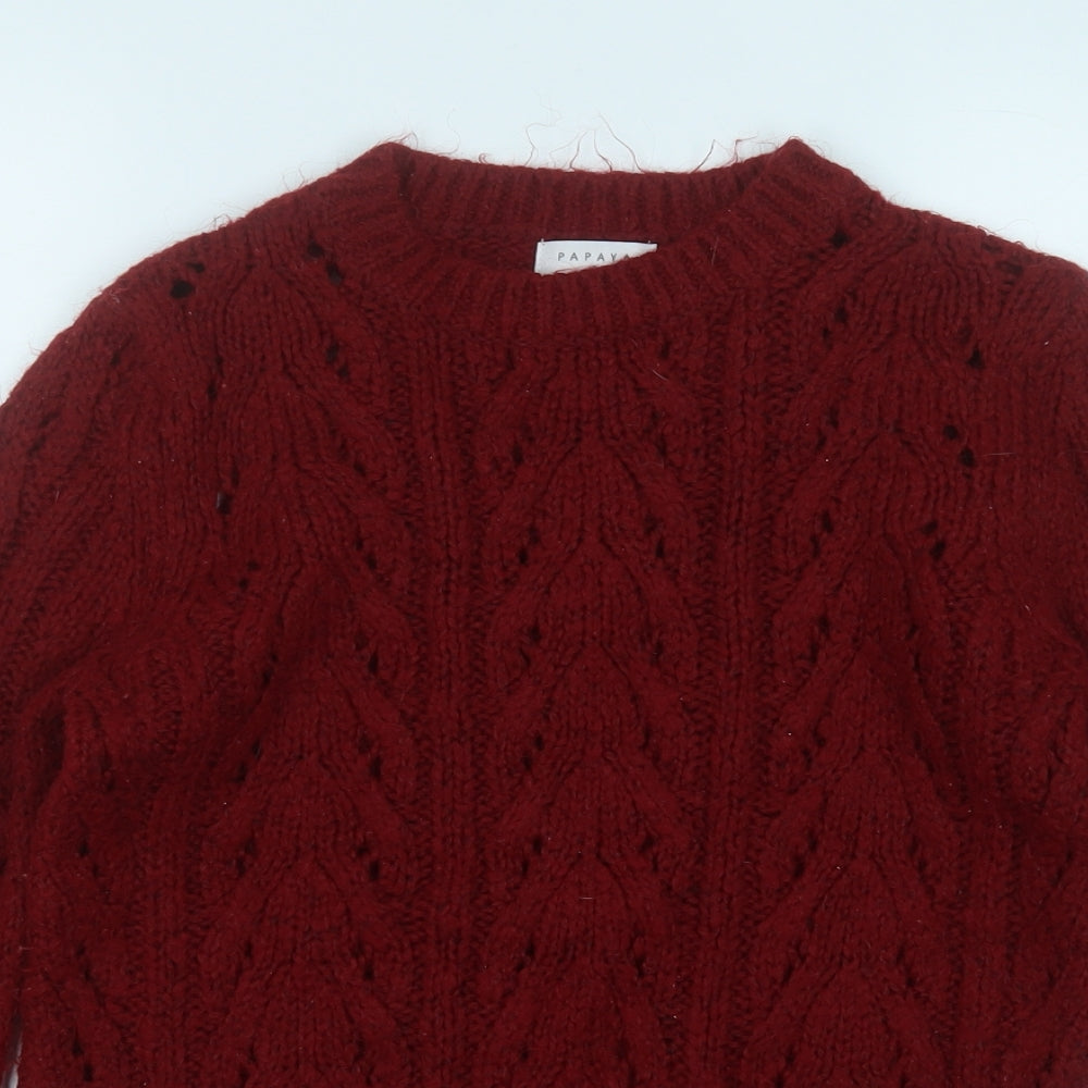 Papaya Womens Red Round Neck  Polyester Pullover Jumper Size S