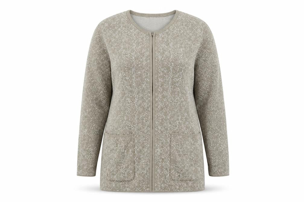 ellen reyes Womens Brown Round Neck Geometric Cotton Full Zip Jumper Size M