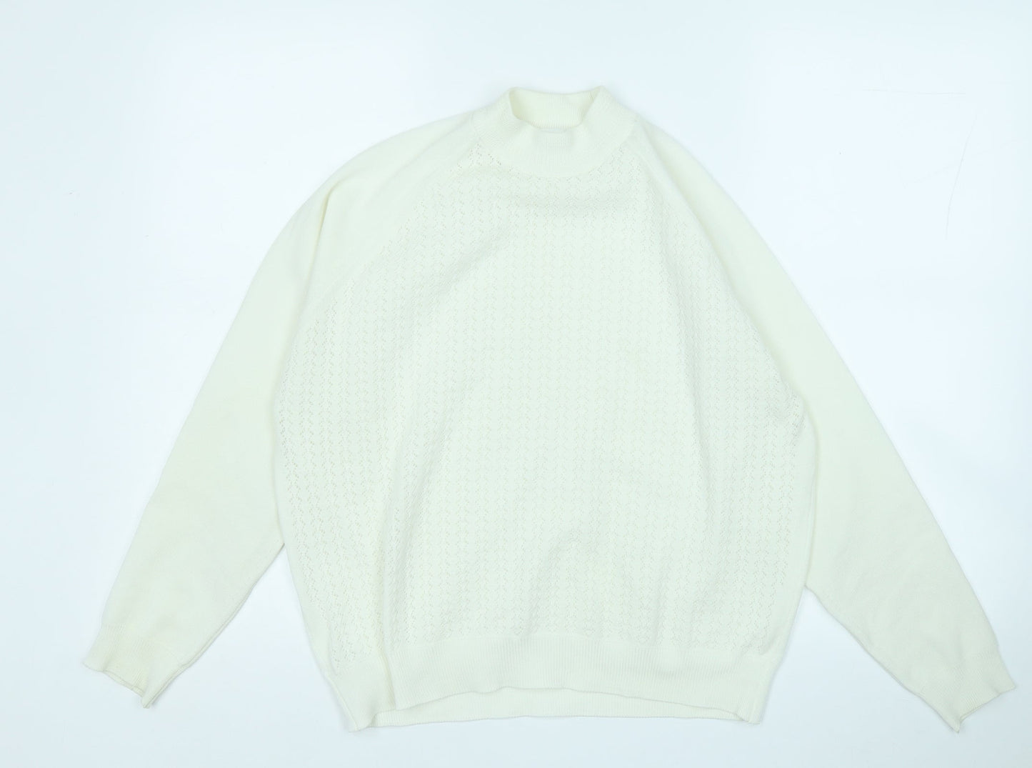 Preworn Womens White Round Neck  Acrylic Pullover Jumper Size L