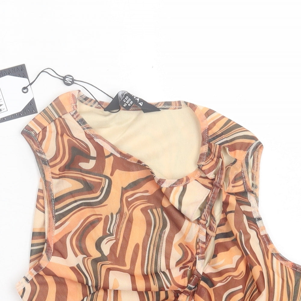 NaaNaa Womens Brown Animal Print Polyester Cropped Tank Size 6 Crew Neck