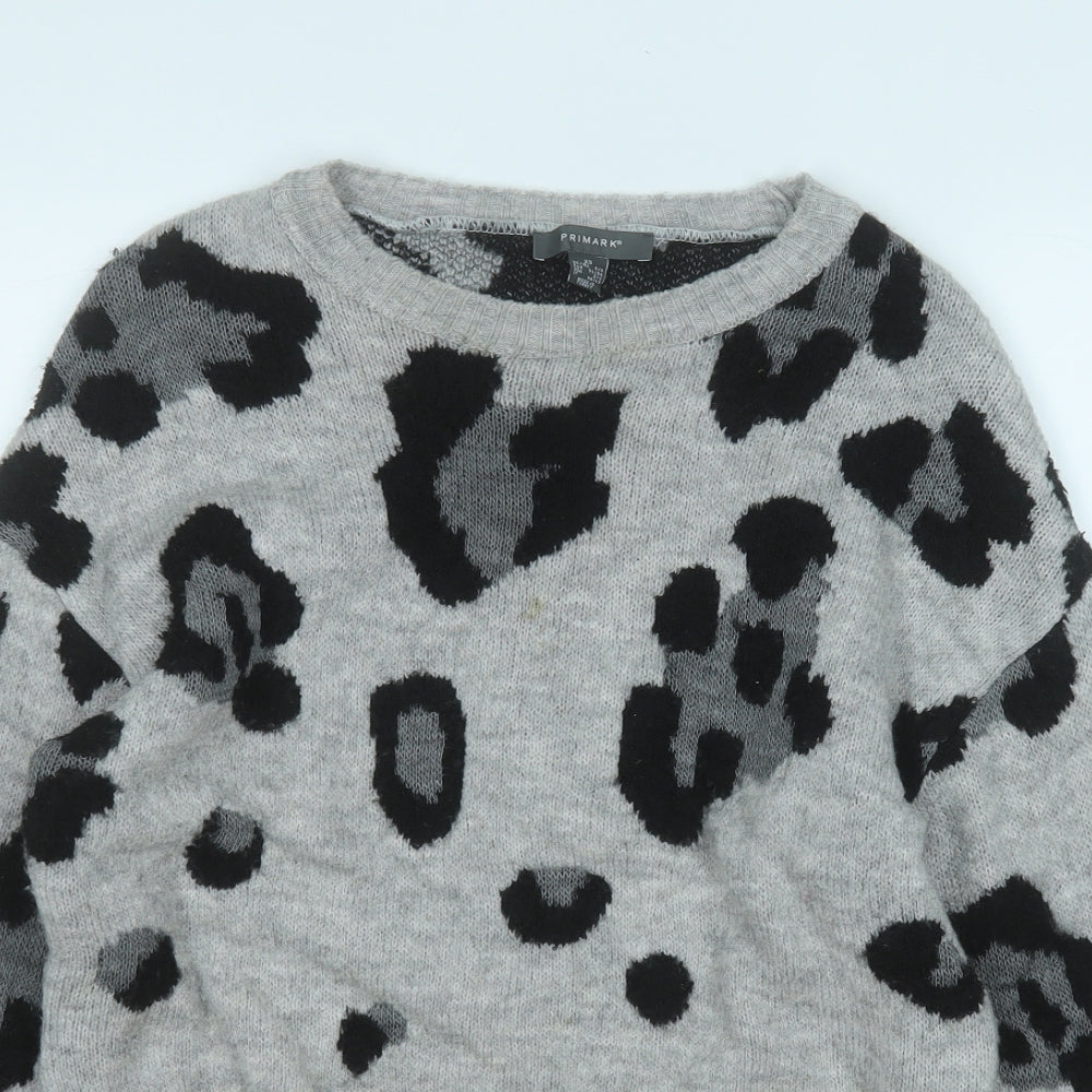Primark Womens Grey Round Neck Animal Print Acrylic Pullover Jumper Size 6