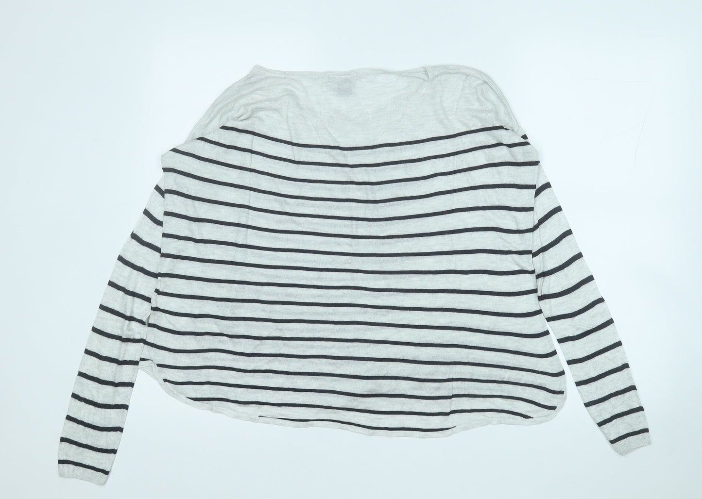 H&M Womens White Round Neck Striped Acrylic Pullover Jumper Size S