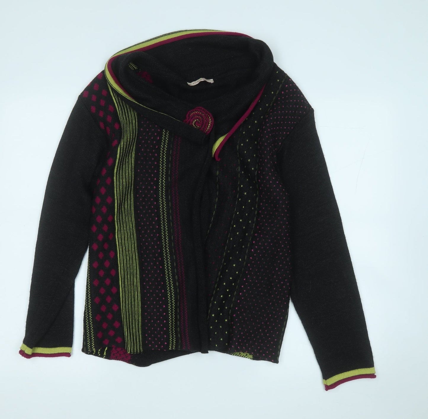 evalinka Womens Multicoloured Round Neck Geometric Acrylic Cardigan Jumper