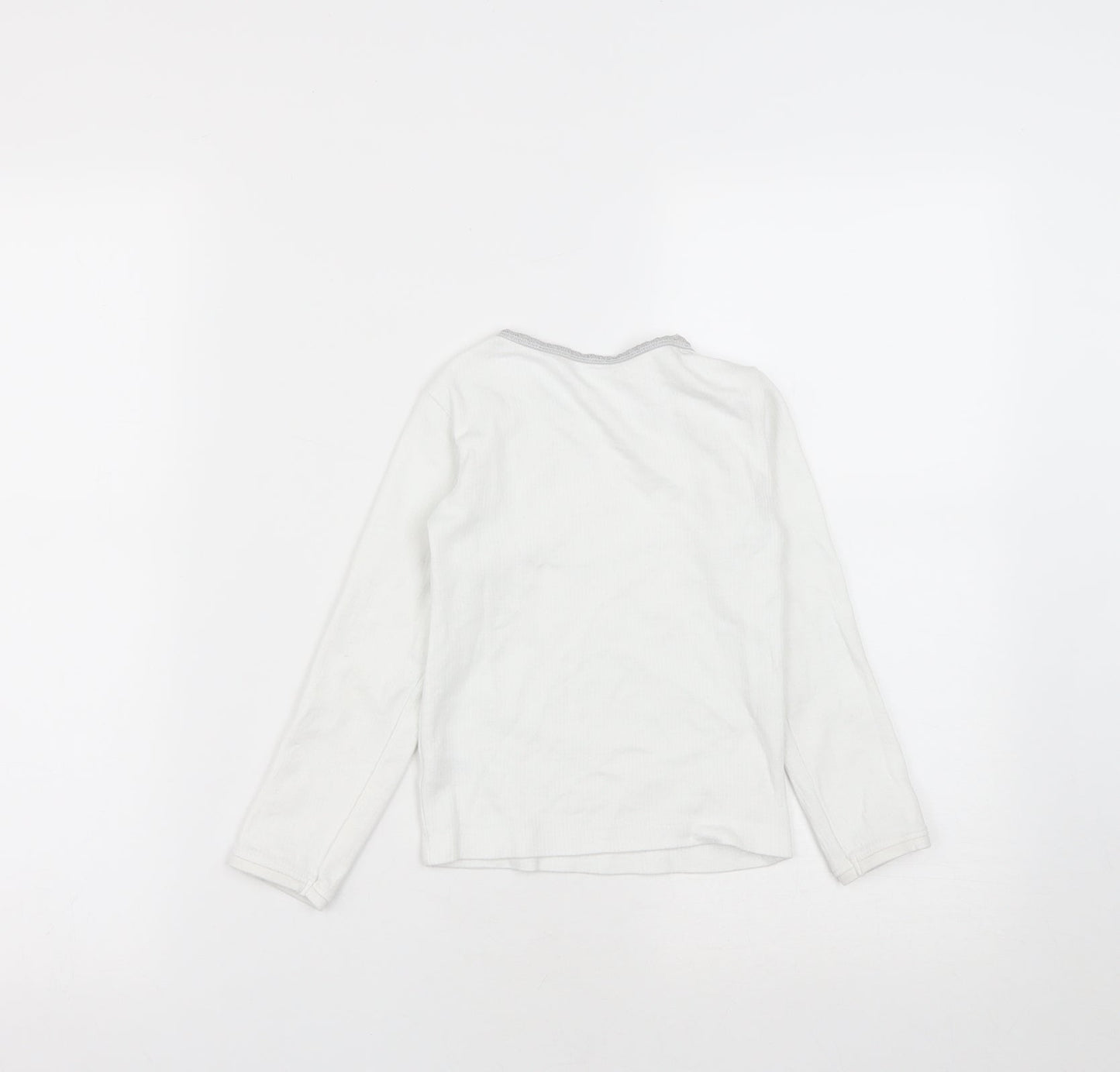Dunnes Stores Girls White  Cotton Basic Casual Size 5-6 Years Round Neck
