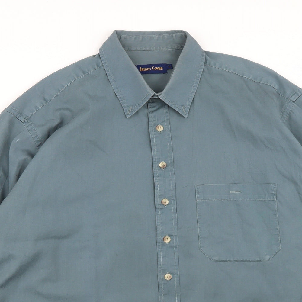 James Cowan Mens Green  Cotton  Button-Up Size L Collared Button