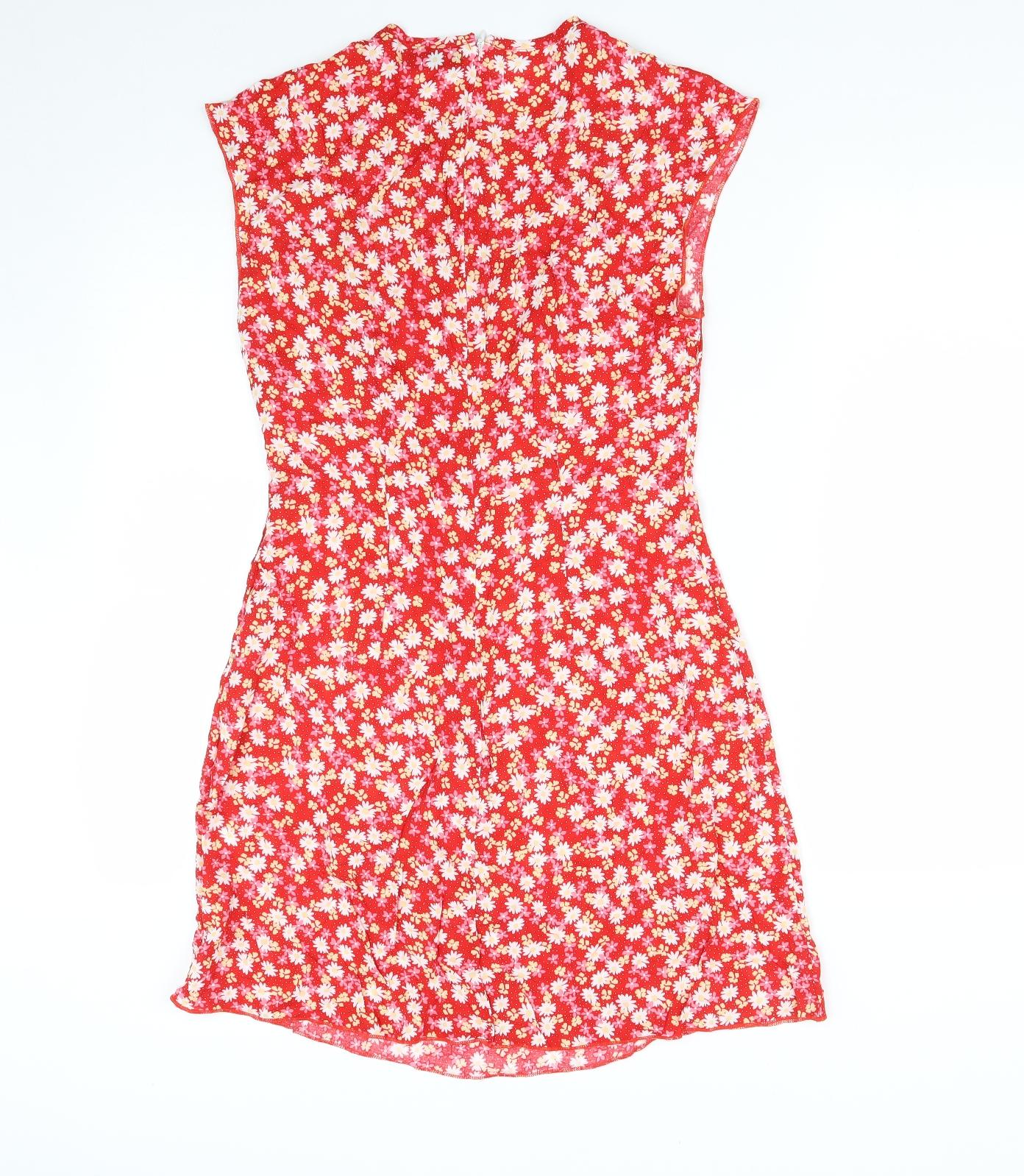 SheIn Womens Red Floral Polyester A-Line  Size M  Round Neck Zip
