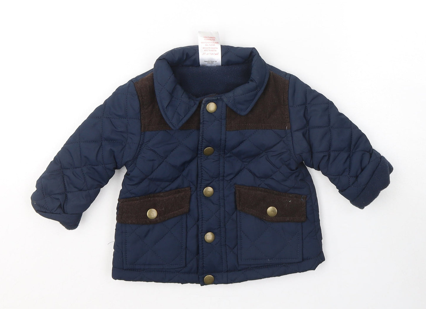 Peacocks Boys Blue   Quilted Coat Size 3-6 Months   Button