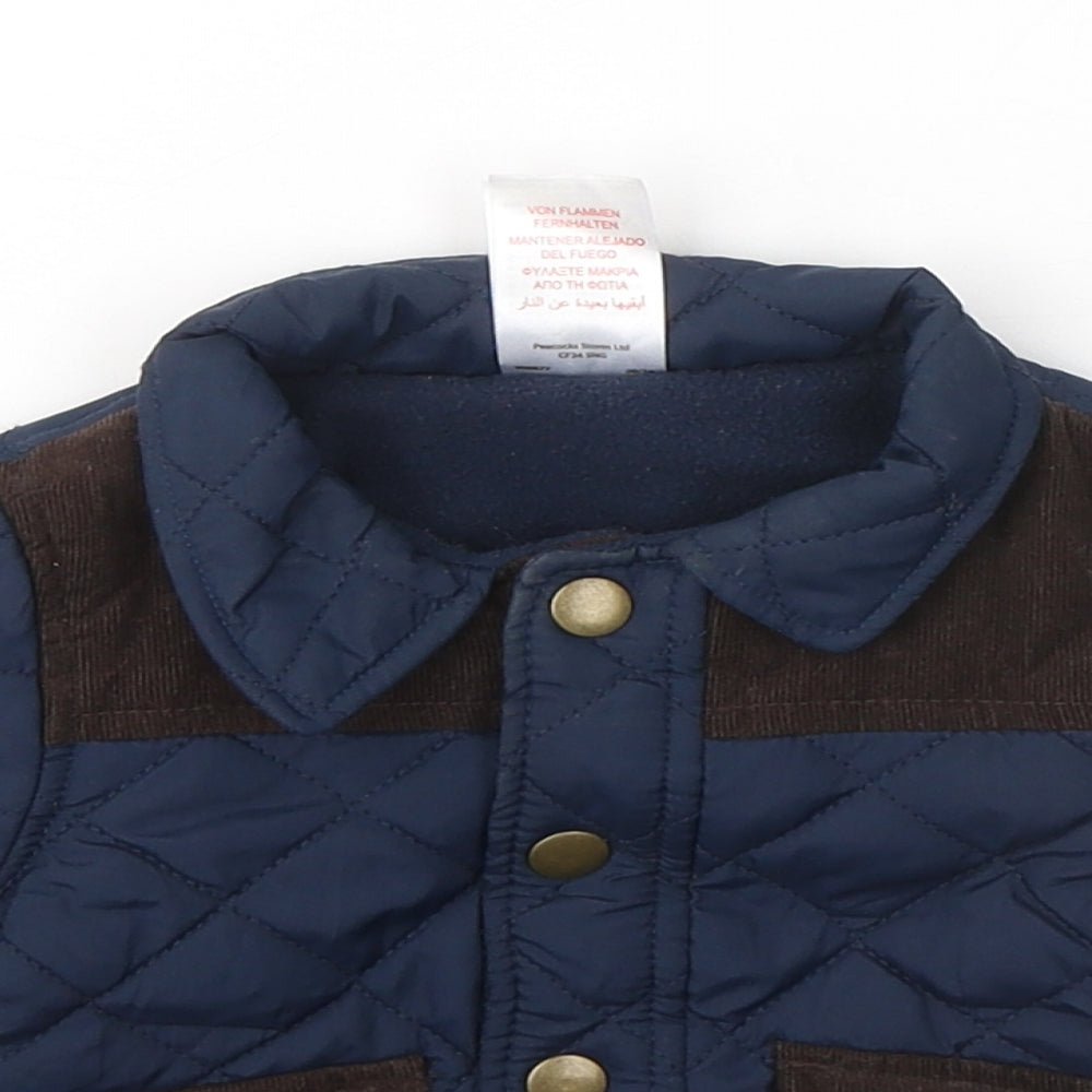 Peacocks Boys Blue   Quilted Coat Size 3-6 Months   Button