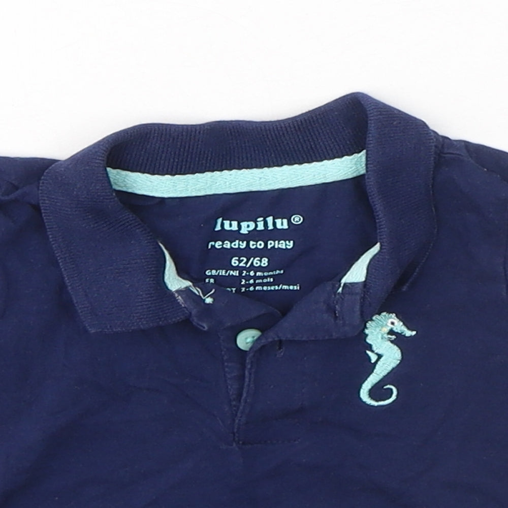 IUPILU Boys Blue  Cotton Basic T-Shirt Size 3-6 Months Collared Pullover