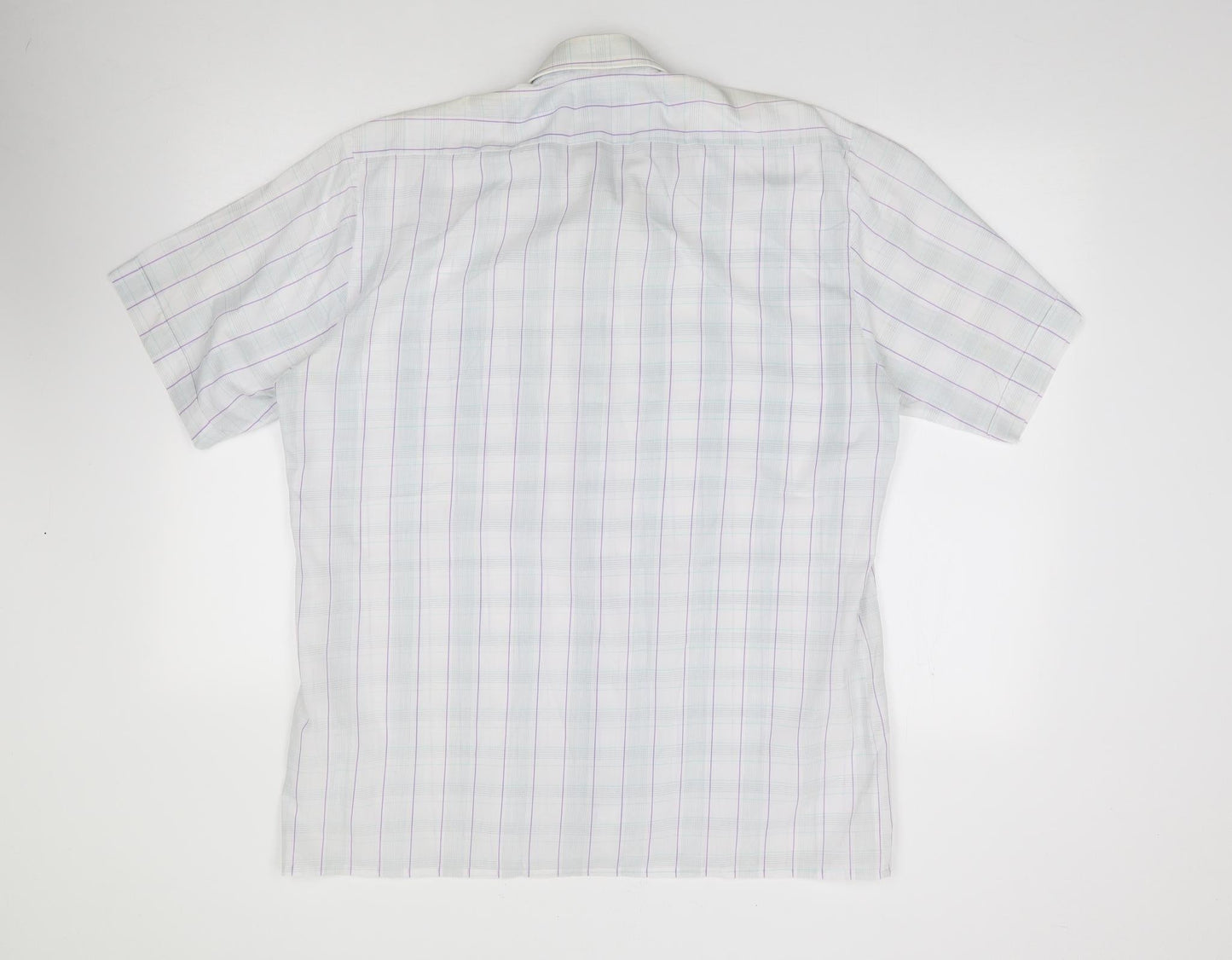 Pierre Leon Mens Ivory Plaid Polyester  Button-Up Size XL Collared Button