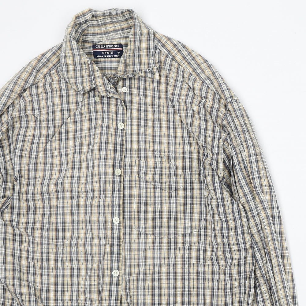 Cedar Wood State Mens Yellow Plaid Cotton  Button-Up Size M Collared Button