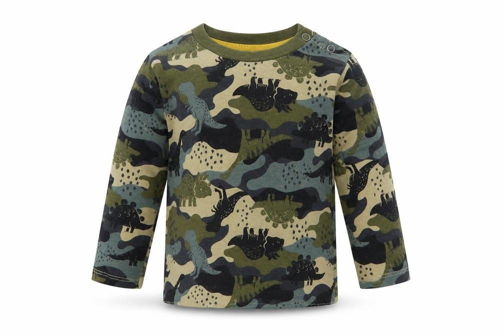 F&F Baby Green Geometric Cotton Pullover T-Shirt Size 3-6 Months Crew Neck Snap - Dinosaur Print