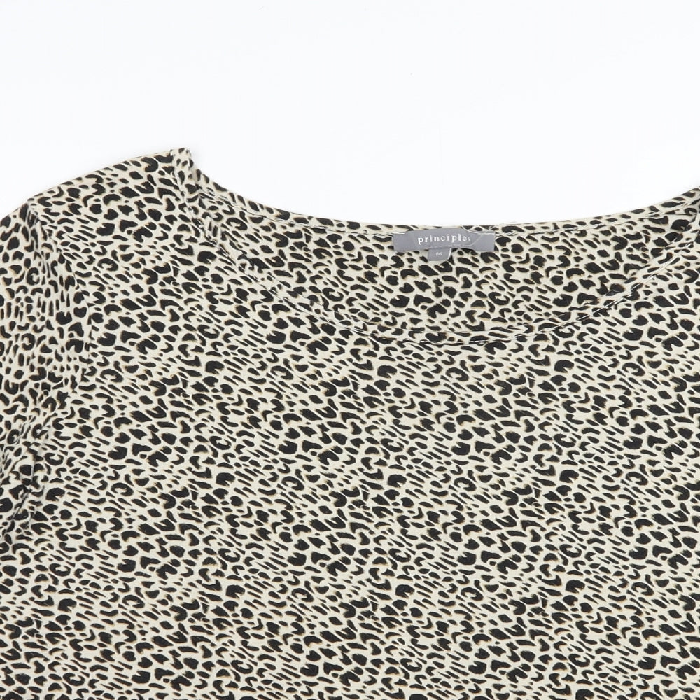 Principles Womens Beige Animal Print Viscose Basic Blouse Size 16 Boat Neck