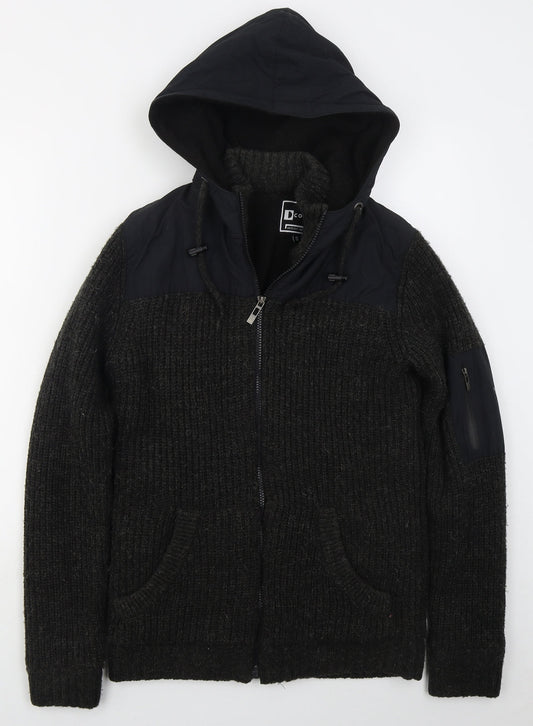 D Code Mens Grey  Acrylic Full Zip Hoodie Size S