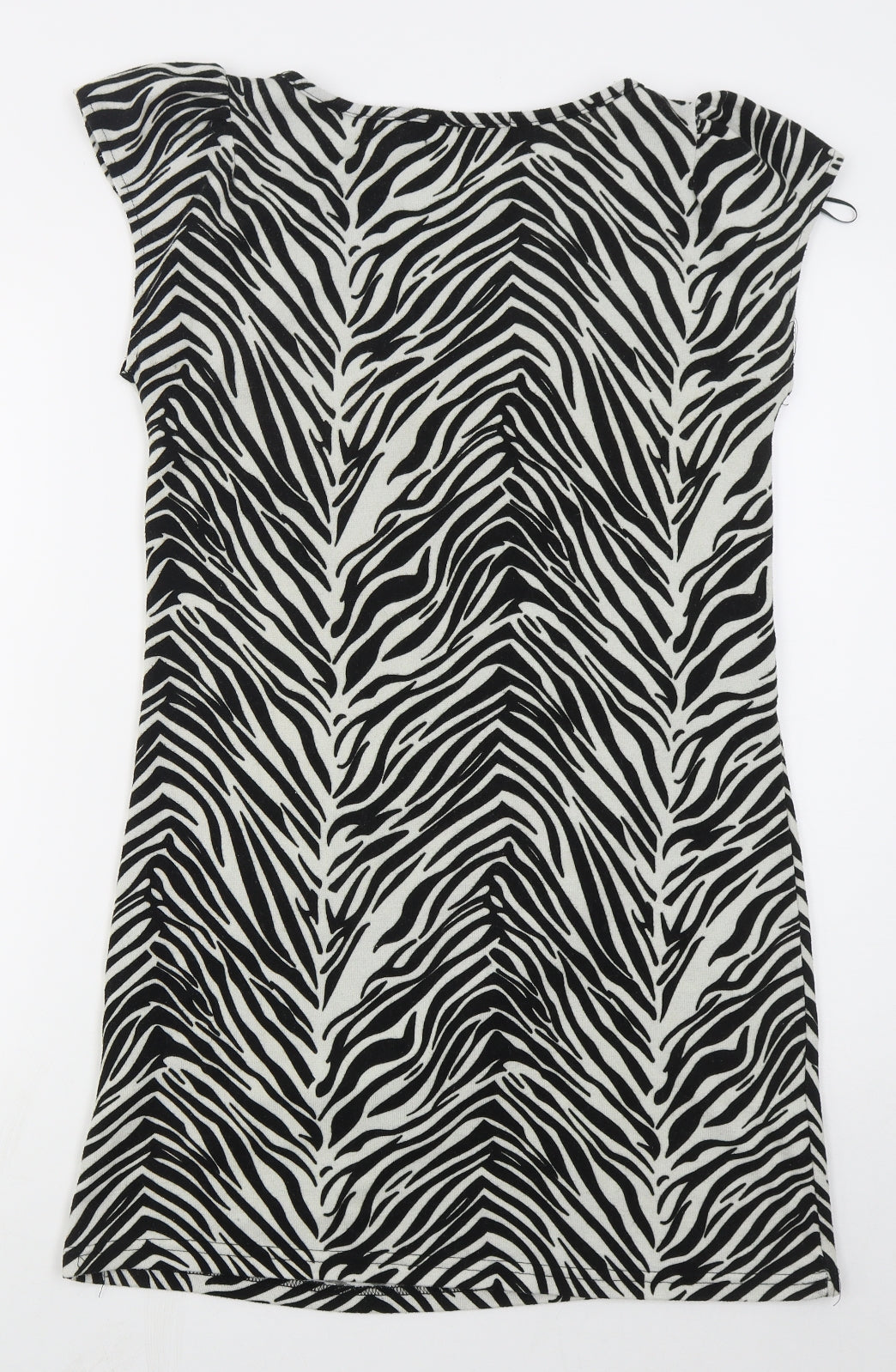 Pussycat Womens Black Animal Print Polyester Mini  Size 14  Round Neck Pullover - Zebra Print