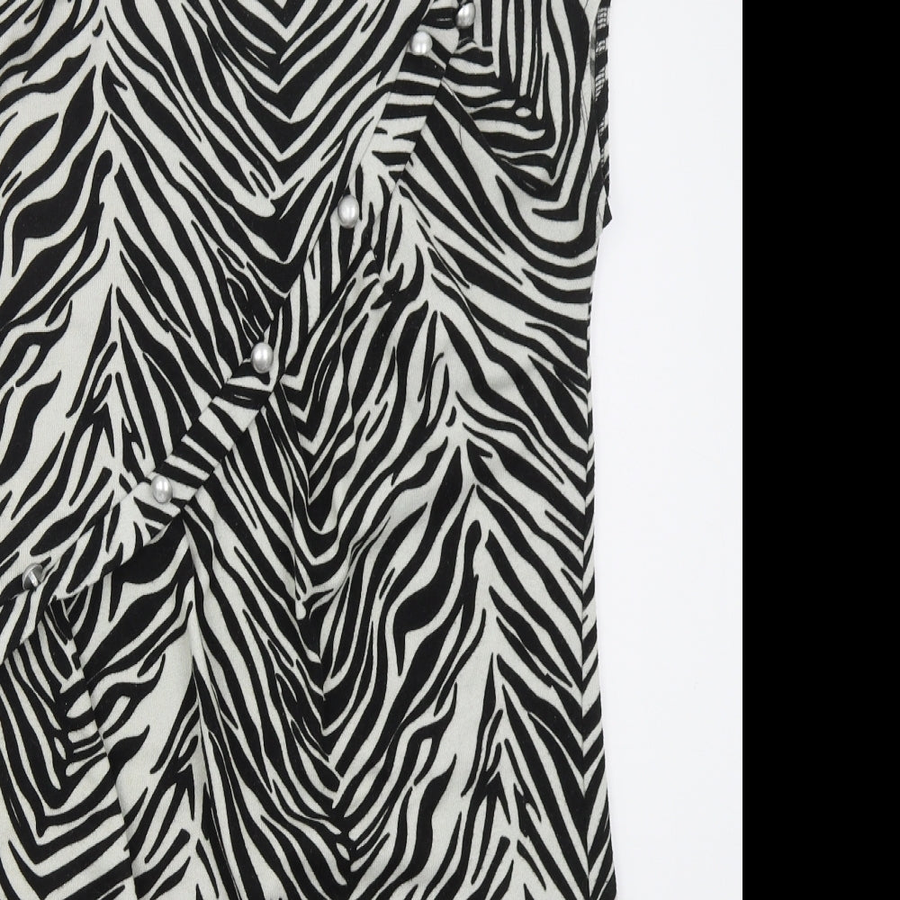 Pussycat Womens Black Animal Print Polyester Mini  Size 14  Round Neck Pullover - Zebra Print