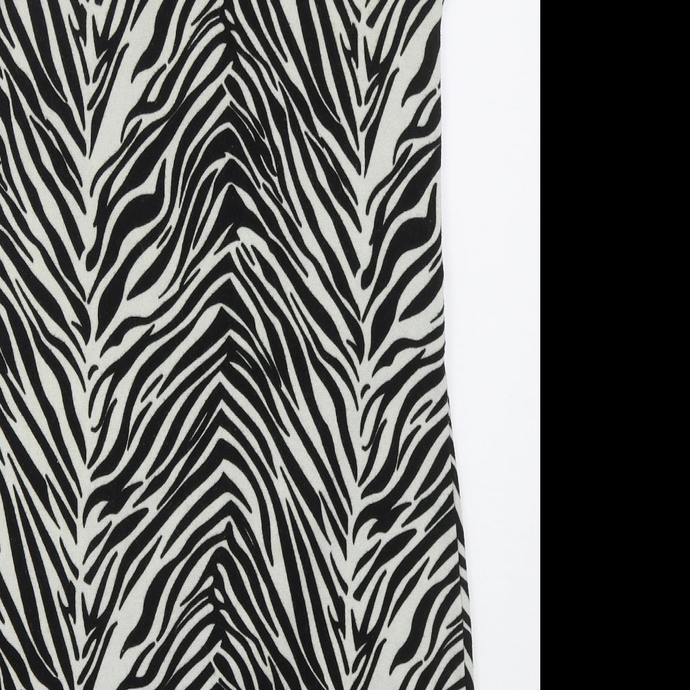 Pussycat Womens Black Animal Print Polyester Mini  Size 14  Round Neck Pullover - Zebra Print