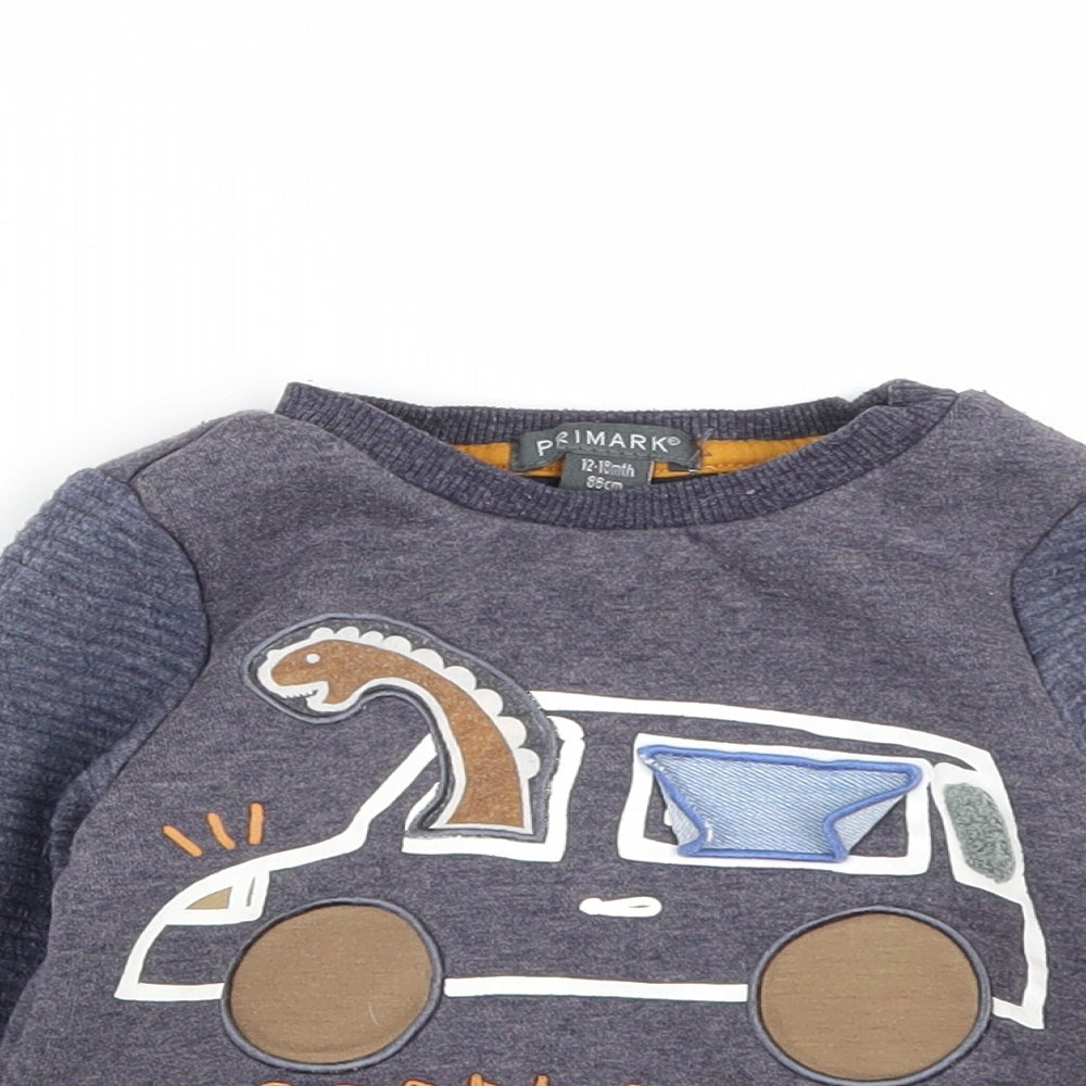 Primark Boys Blue  Polyester  Jumper Size 12-18 Months   - Dinosaur Print