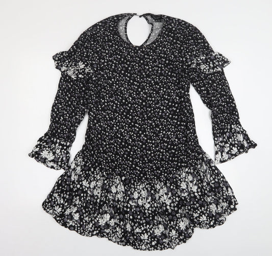 New Look Womens Black Floral Viscose A-Line  Size 10  Round Neck