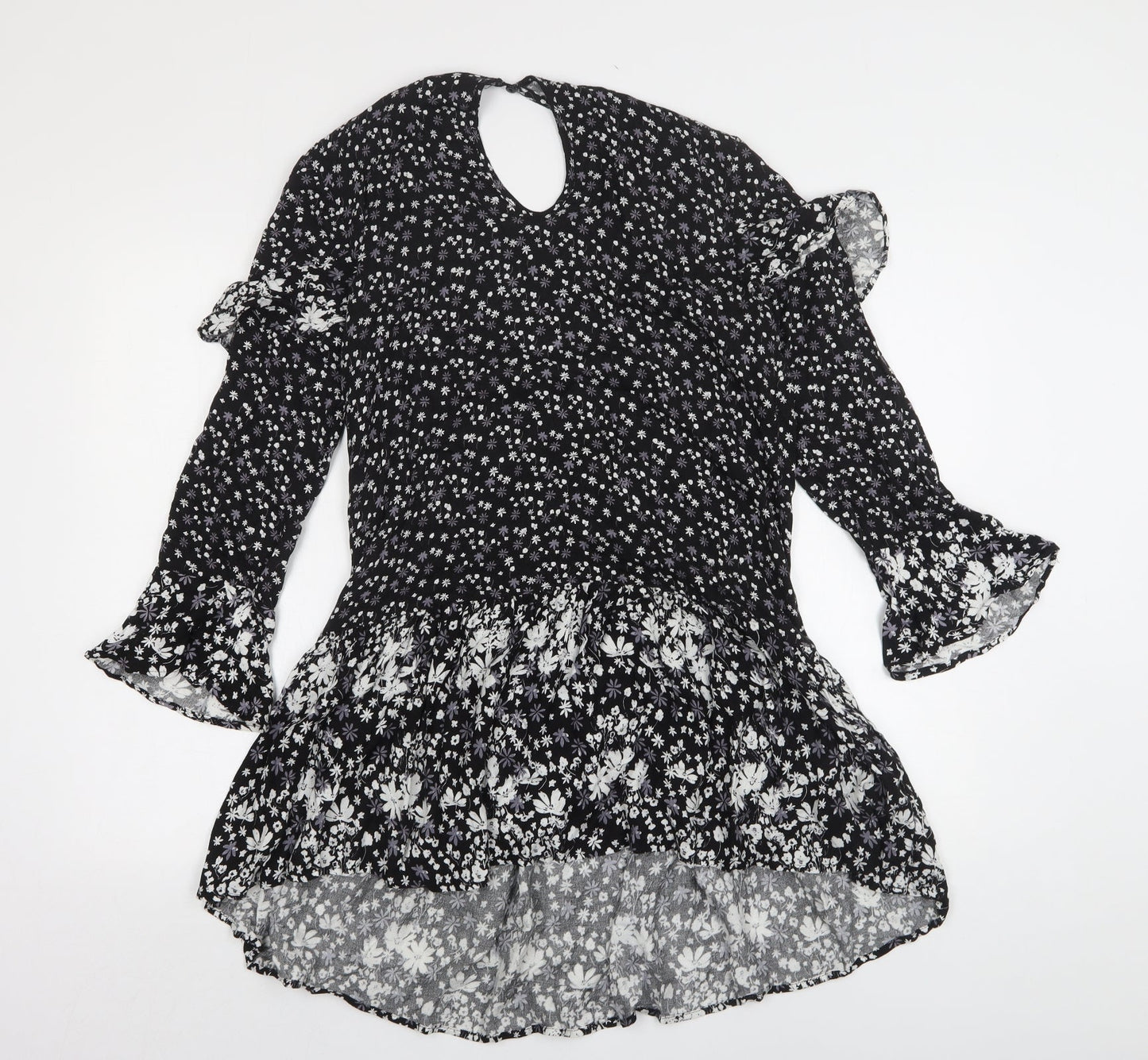 New Look Womens Black Floral Viscose A-Line  Size 10  Round Neck