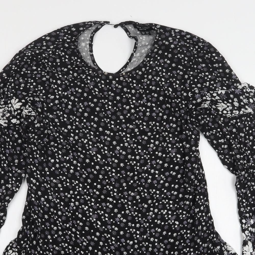 New Look Womens Black Floral Viscose A-Line  Size 10  Round Neck