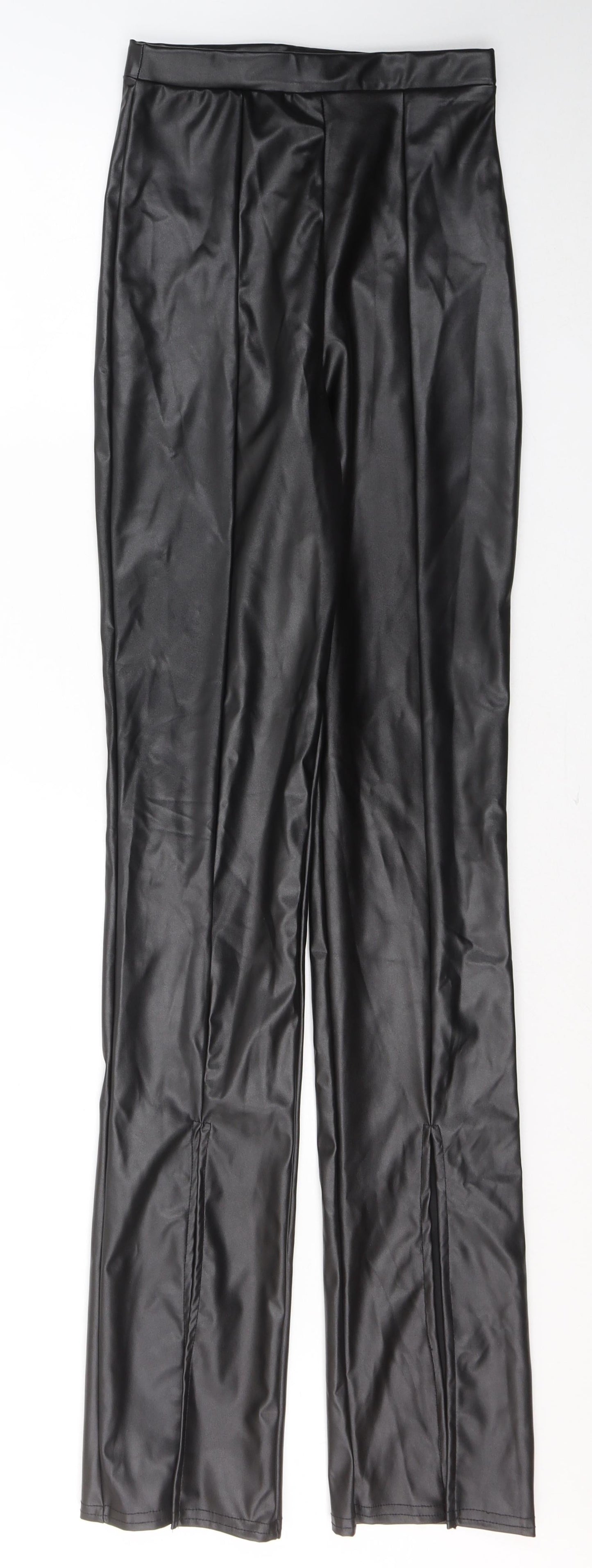 PRETTYLITTLETHING Womens Black  Polyester Trousers  Size 4 L35 in Regular  - low side slit
