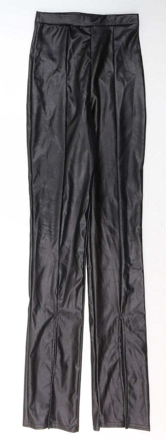 PRETTYLITTLETHING Womens Black  Polyester Trousers  Size 4 L35 in Regular  - low side slit