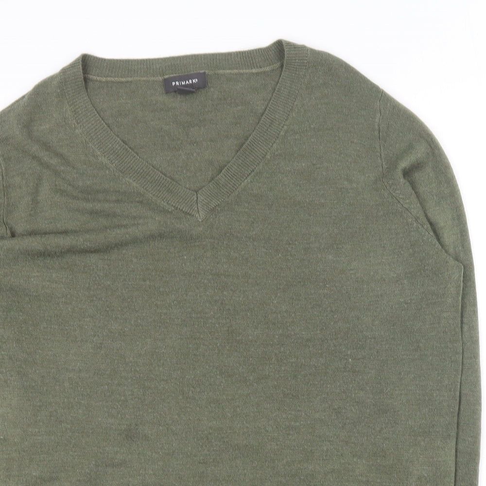 Primark Womens Green V-Neck  Acrylic Pullover Jumper Size 14