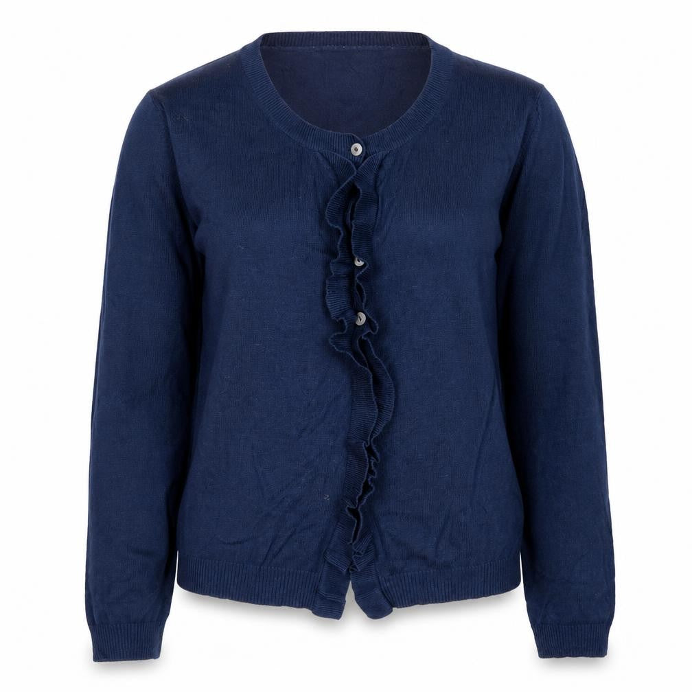 FAM Womens Blue Round Neck  Cotton Cardigan Jumper Size M