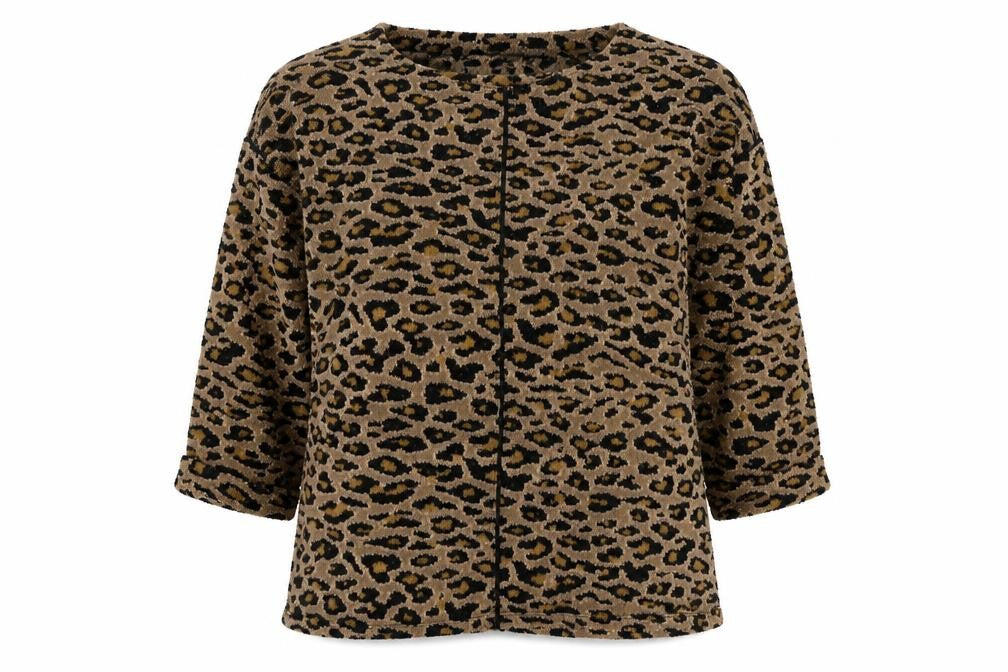 Marks and Spencer Womens Brown Animal Print Polyester Jersey T-Shirt Size 8 Round Neck