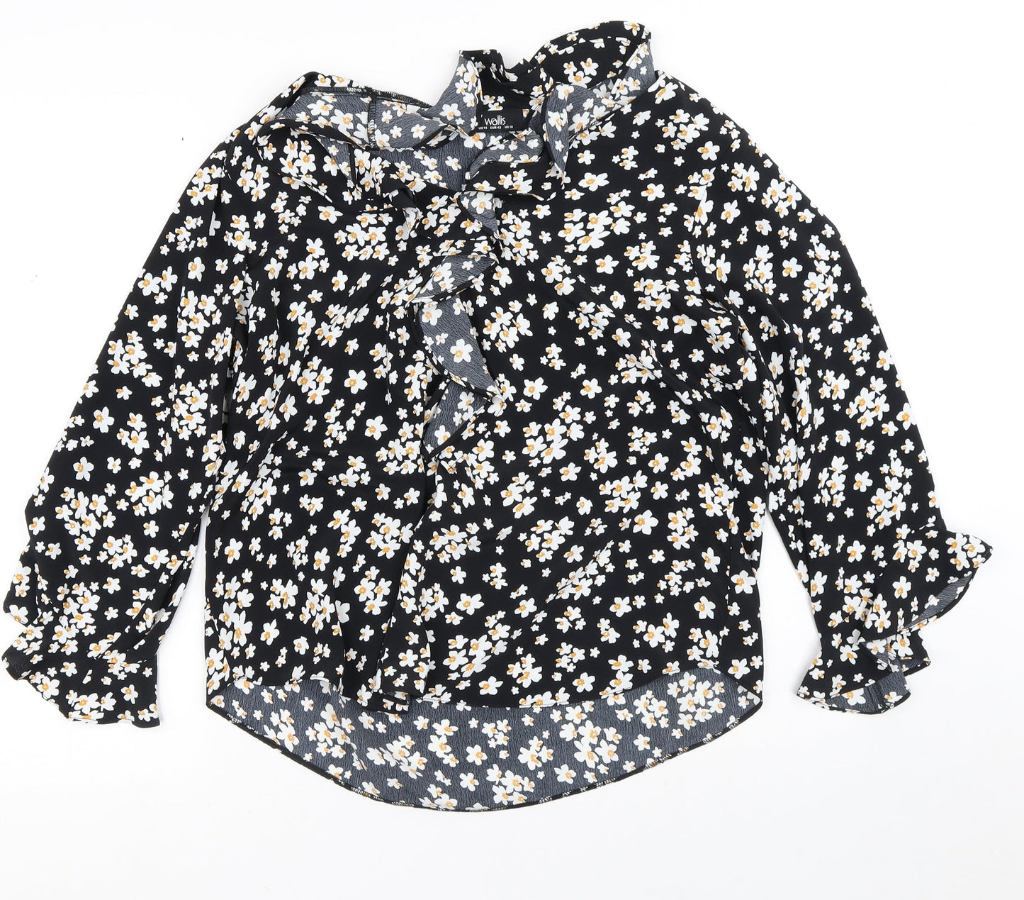 Wallis Womens Black Geometric Polyester Tunic Blouse Size 14 Round Neck - Daisy