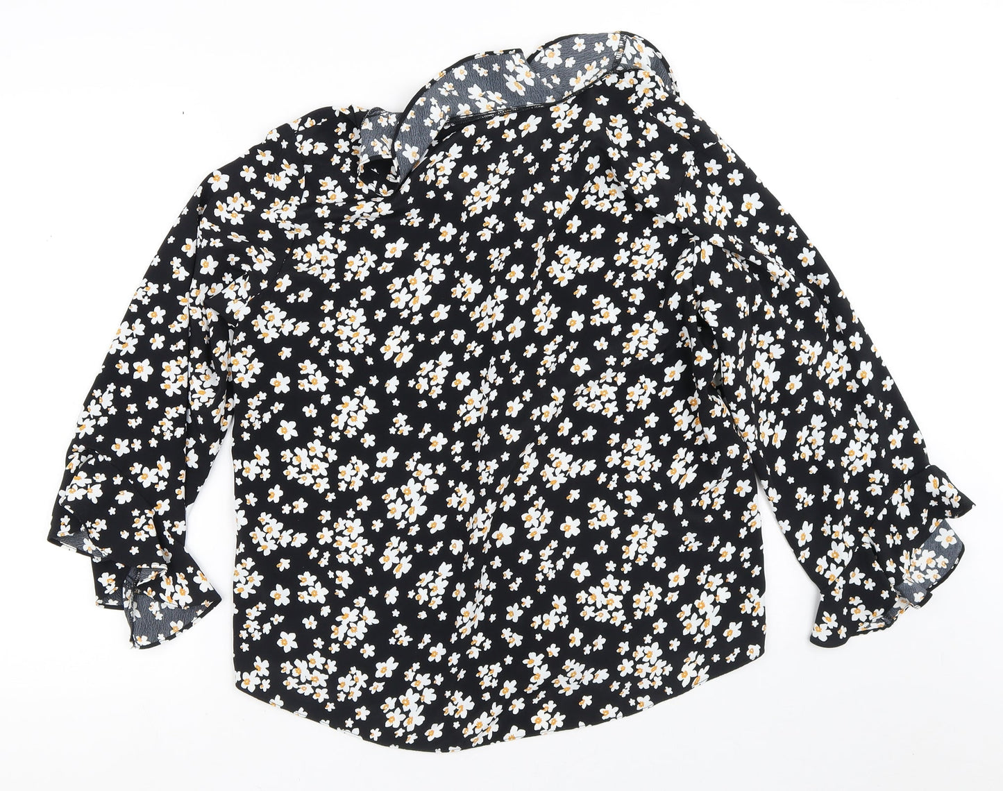 Wallis Womens Black Geometric Polyester Tunic Blouse Size 14 Round Neck - Daisy