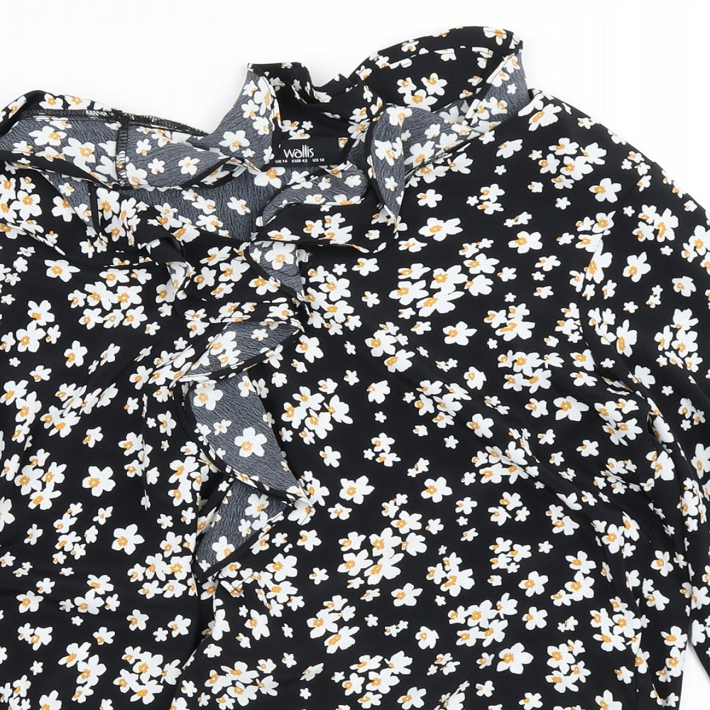 Wallis Womens Black Geometric Polyester Tunic Blouse Size 14 Round Neck - Daisy