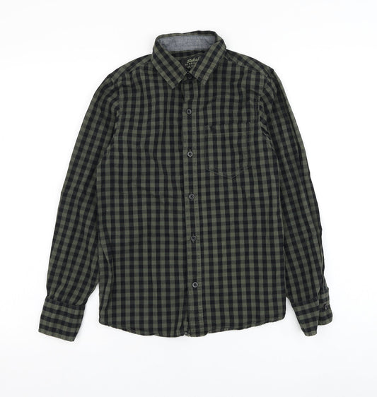 Primark Girls Green Check Cotton Basic Button-Up Size 11-12 Years Collared Button