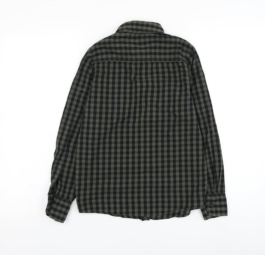 Primark Girls Green Check Cotton Basic Button-Up Size 11-12 Years Collared Button