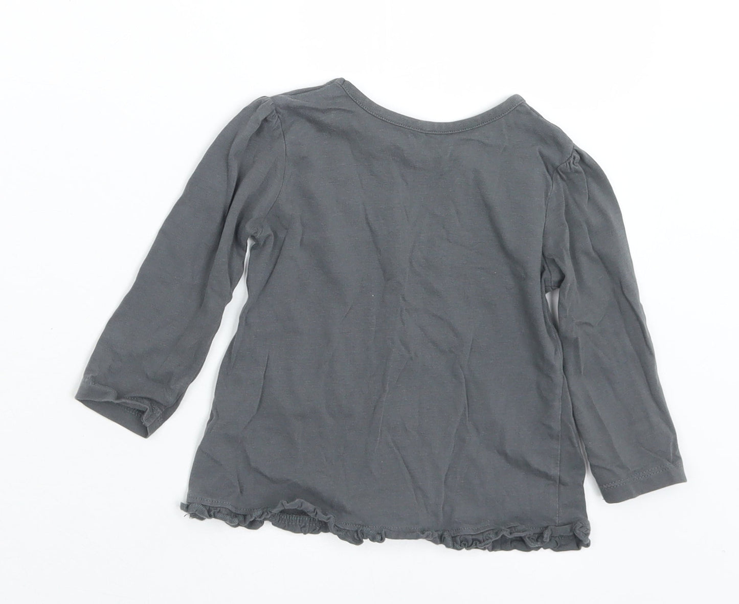 George Girls Grey  Cotton Basic T-Shirt Size 9-12 Months Round Neck  - Slogan