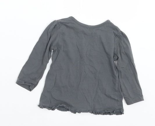 George Girls Grey  Cotton Basic T-Shirt Size 9-12 Months Round Neck  - Slogan